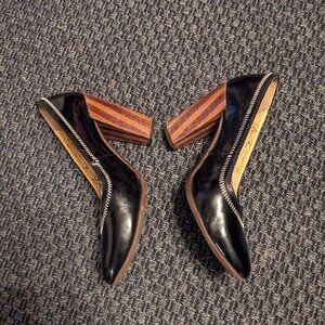 Fluevog Black Blind Faiths Hi Nicolette Black Patent Leather Heels - Size 8.5